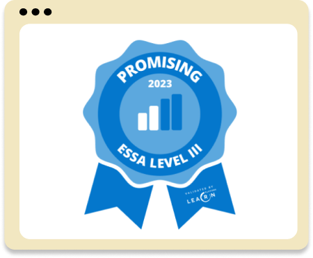 A blue ribbon with the text 'Promising ESSA Level III 2023'